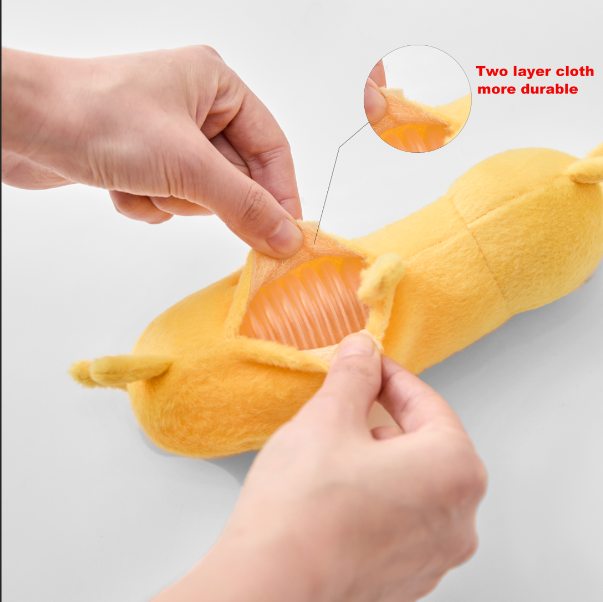 노란색 긴 개 삐걱 ​​거리는 장난감 대화 형 개 장난감 거친 개 장난감 개 씹는 장난감 작은 품종을위한 사용자 정의 사랑스러운 부드러운 장난감